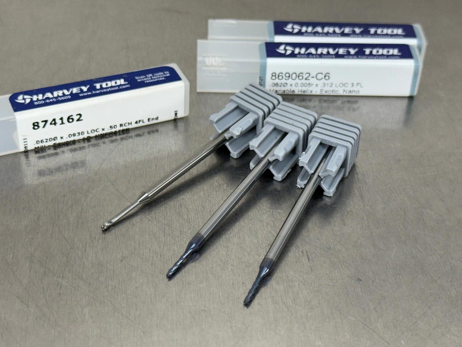 (Qty 3) Harvey 1/16" Carbide End Mill Long Reach 869062-C6, 874162