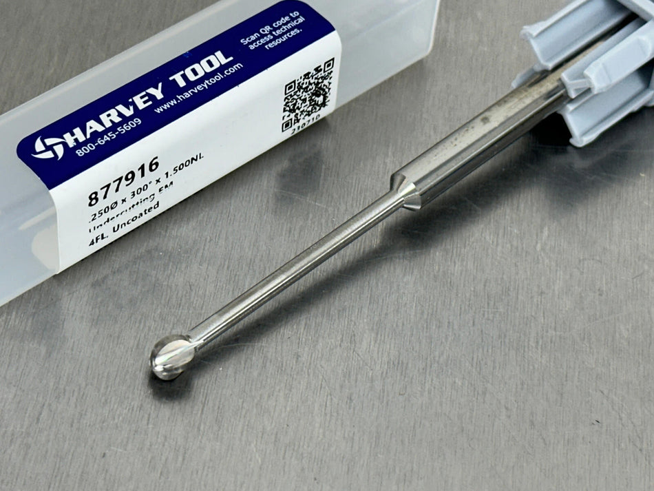 Harvey 1/4" Carbide End Mill Undercutting 300° Wrap Spherical 877916
