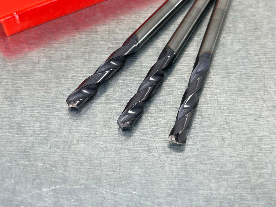 (3) Redline 3/16" Solid Carbide Drill 3xD High Performance USA Made RDH1080
