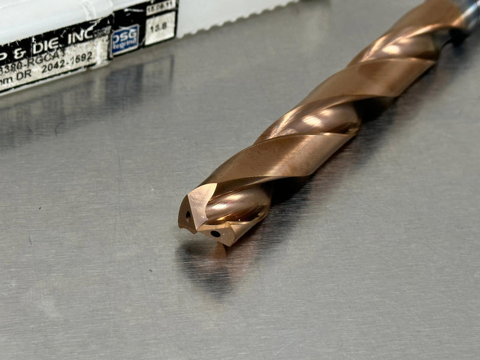 OSG 13.80mm Carbide Drill, Coolant Thru WD0 5xD Factory Regrind 8633380