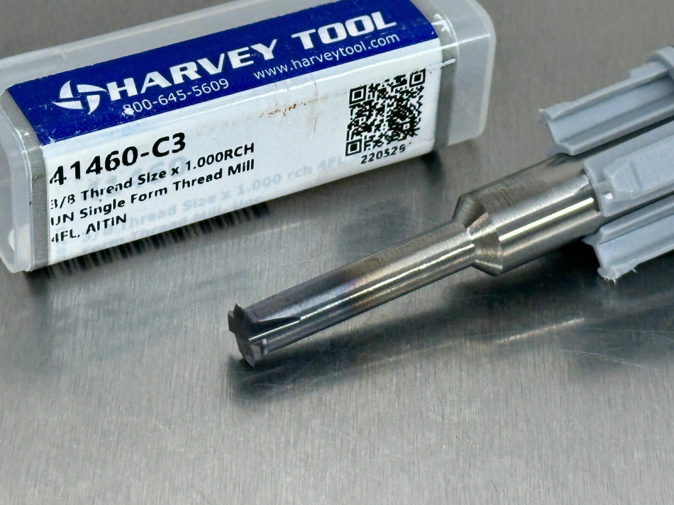 Harvey 3/8" Carbide Thread Mill Cutter UN Single Form Milling