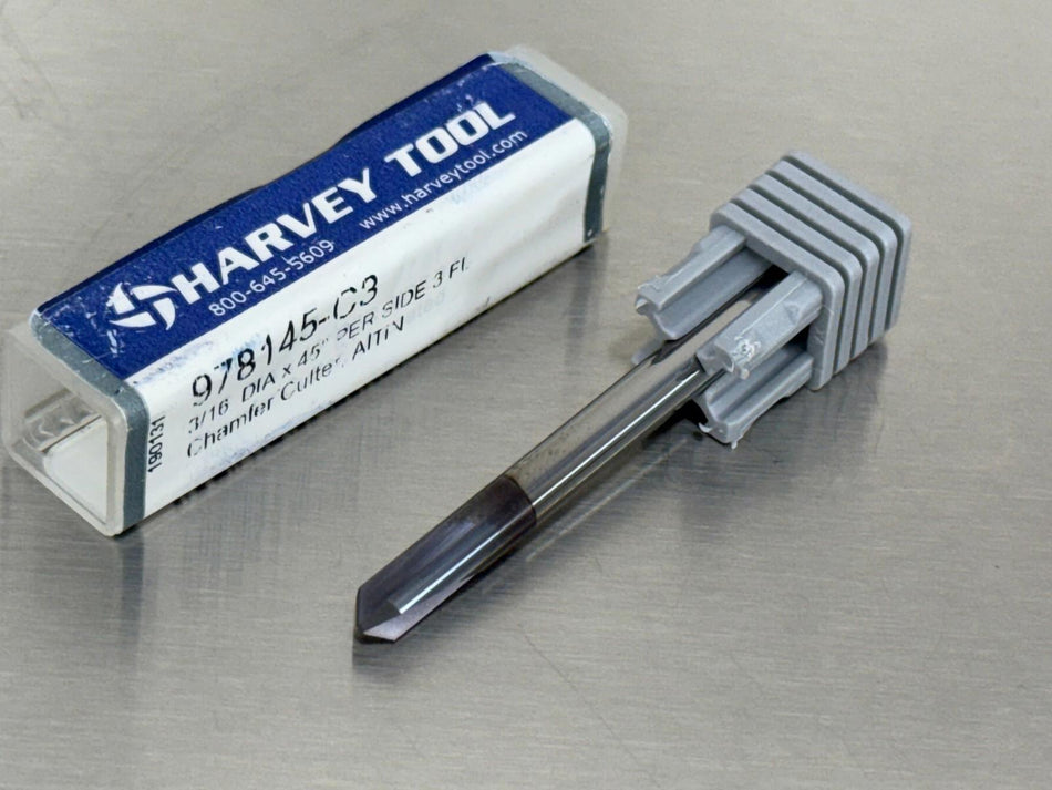 Harvey 45° Carbide Chamfer Cutter Mill 3/16" Shank Pointed Tip 978145-C3