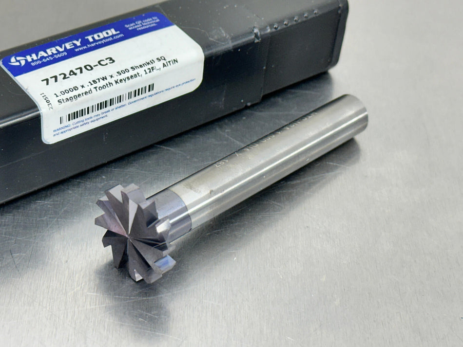 Harvey 3/16" Carbide Keyseat Cutter 1" Dia Staggered Tooth 12 Flute 772470-C3