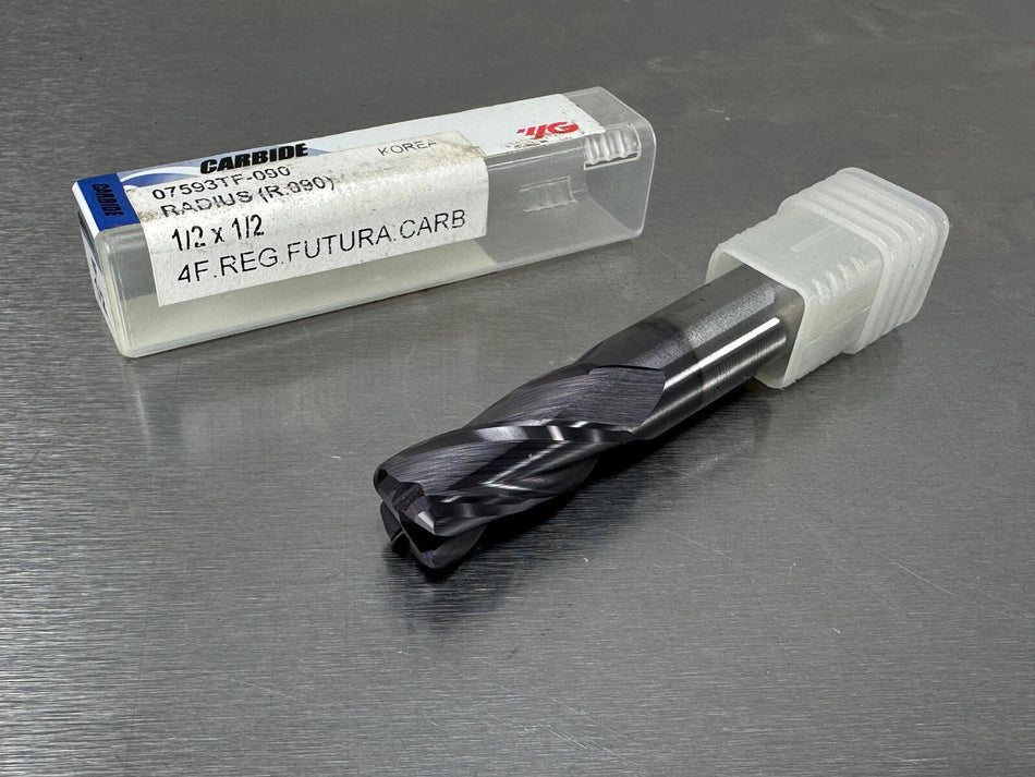 YG1 1/2" Carbide End Mill .090 CR, 4 Flute, 1" LOC 07593TF-090R