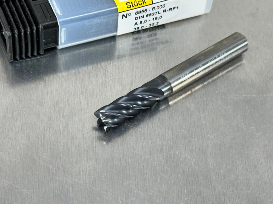 (3) Guhring 8mm Carbide End Mill 6856 Series RF 100 5F 9068560080000