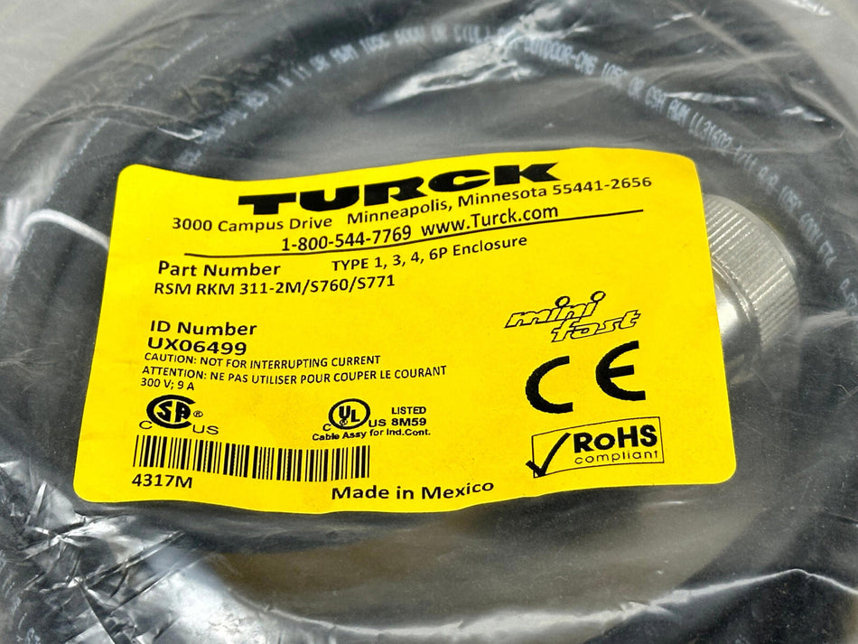 Turck RSM RKM 311-2M S760 / S711 Cordset Minifast Double End 2m