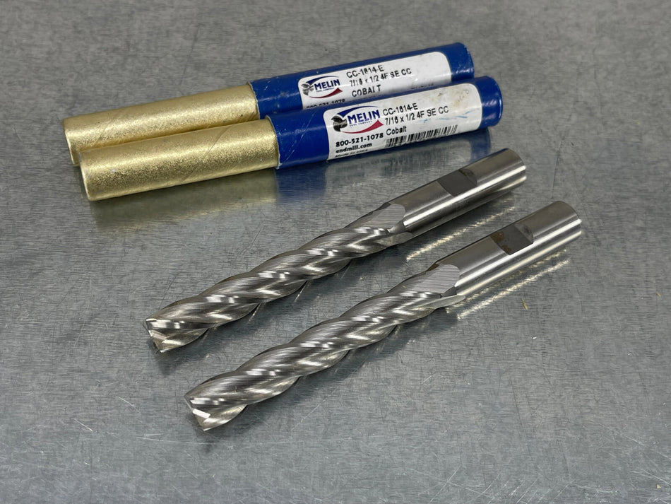 (2) Melin 7/16" End Mill M42 Cobalt Square End 2-3/4" LOC CC-1614-E