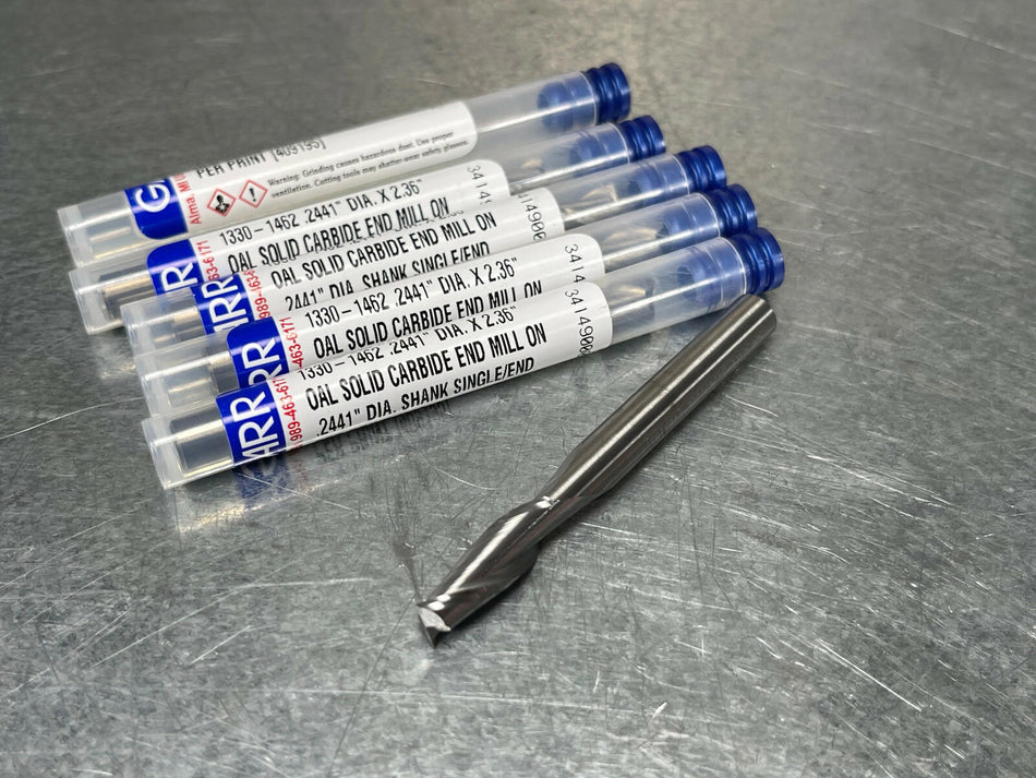 (5) Garr .2441" Solid Carbide End Mills 2FL, 2.36" OAL