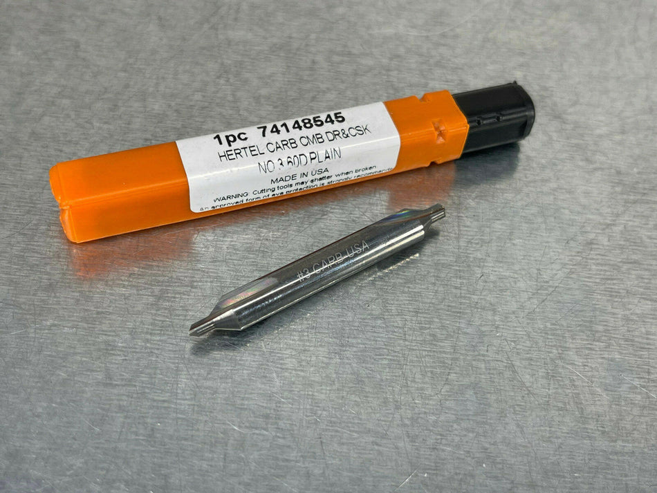 (2) Hertel #3 Combined Carbide Combined Drill & Countersink 1/4" 60° 74148545