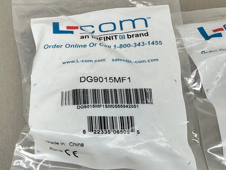 (2) L-Com DG9015MF1 Low Profile Right Angle Adapter, DB15 Male / Female D-Sub