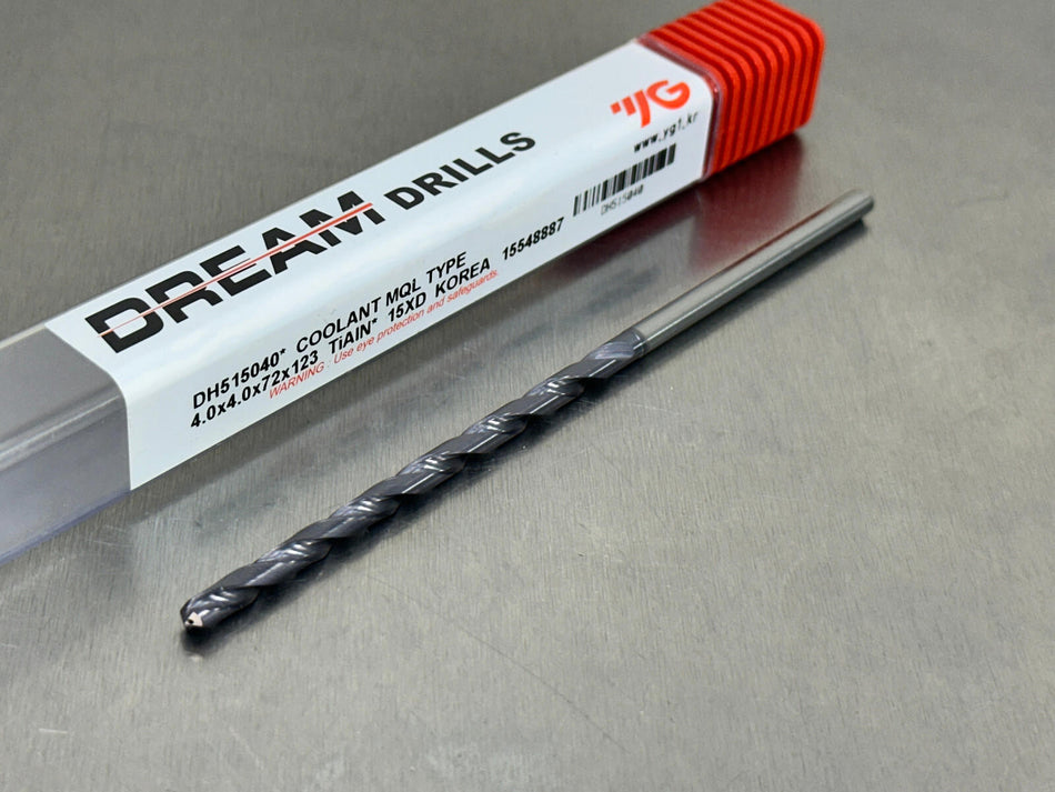 YG1 4mm Carbide Drill 15xD Through Coolant Dream Drill DH515040