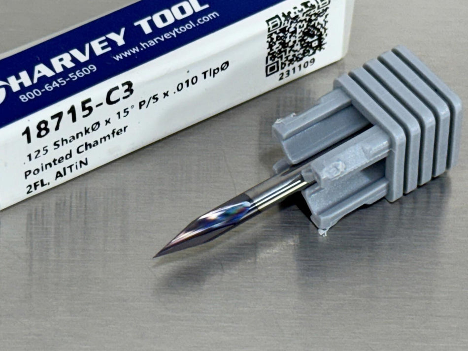 (2) Harvey 15° Carbide Chamfer Cutter .010" Pointed Tip 18715-C3