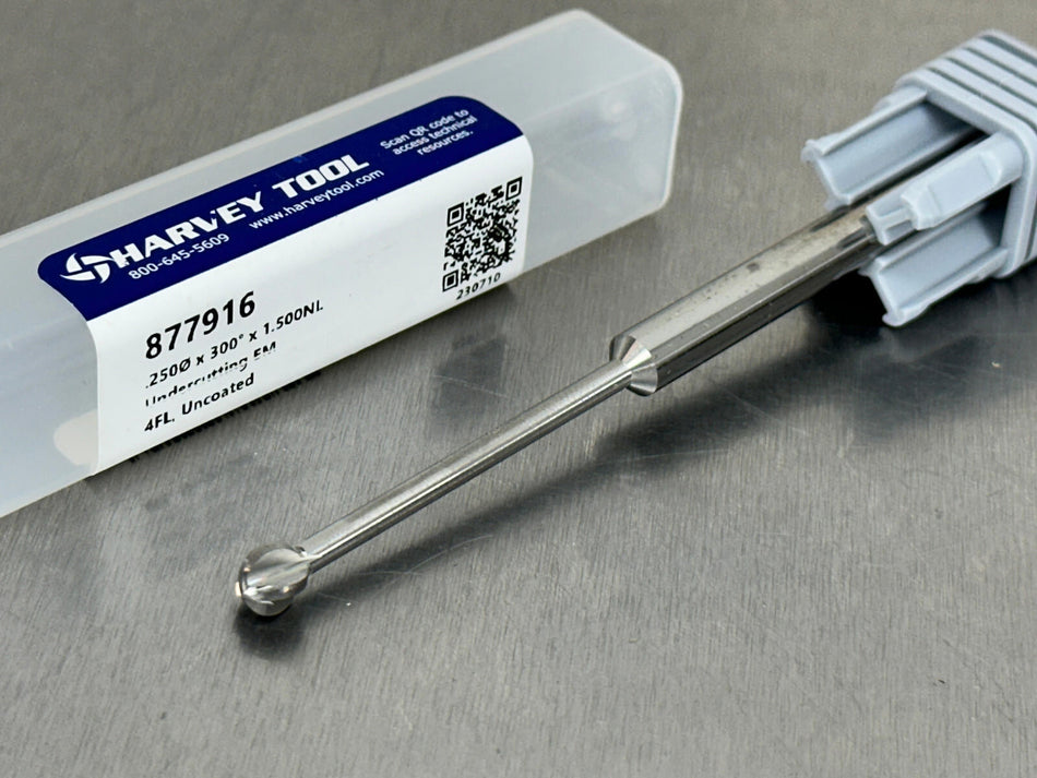 Harvey 1/4" Carbide End Mill Undercutting 300° Wrap Spherical 877916