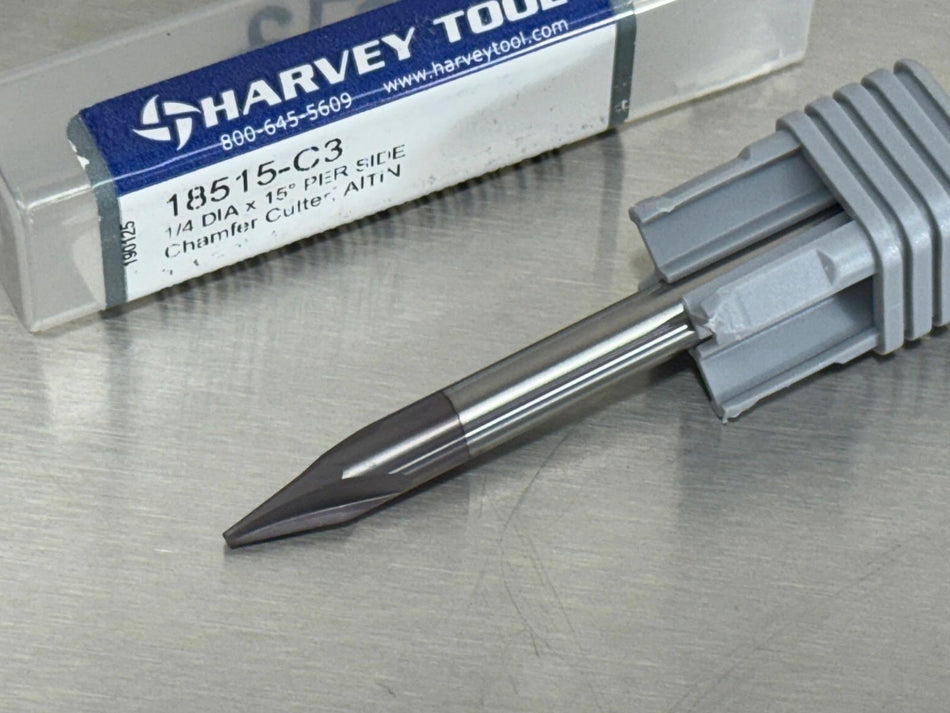 Harvey 15° Carbide Chamfer Cutter Mill 1/4" Shank 18515-C3