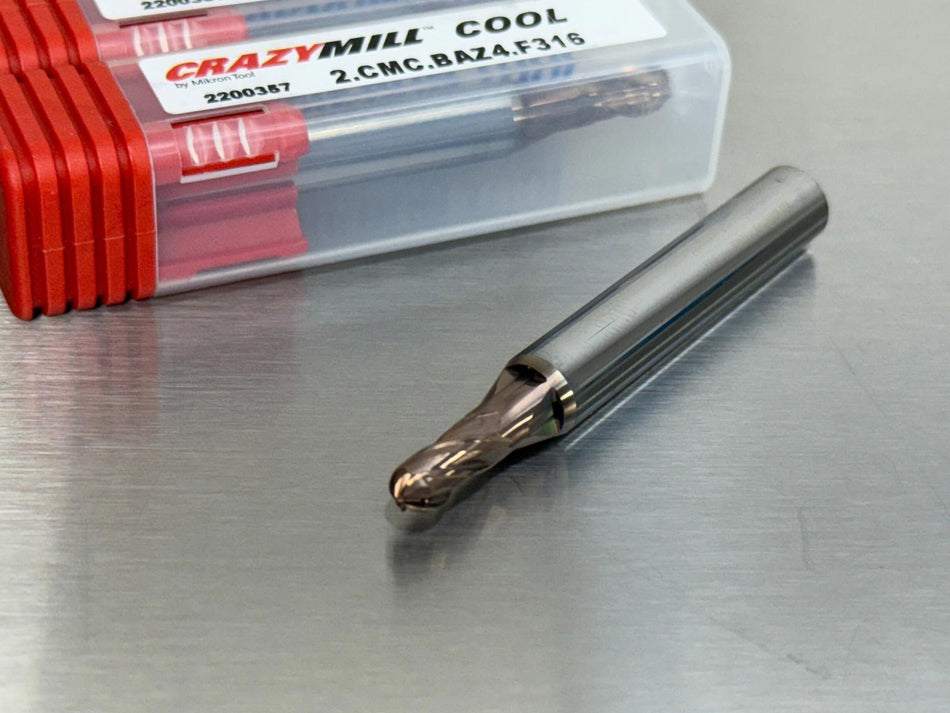 (3) Mikron 3/16" Carbide Ball End Mill Internal Through Coolant 2.CMC.BAZ4.F316