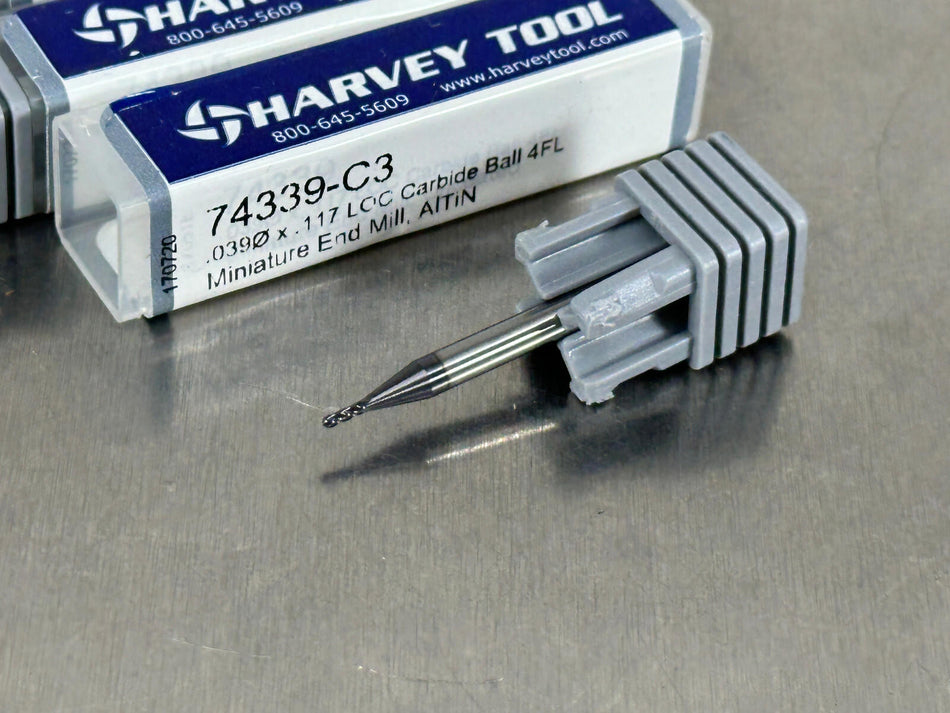 (5) Harvey 1mm Carbide End Mill Miniature Ball Nose 74339-C3