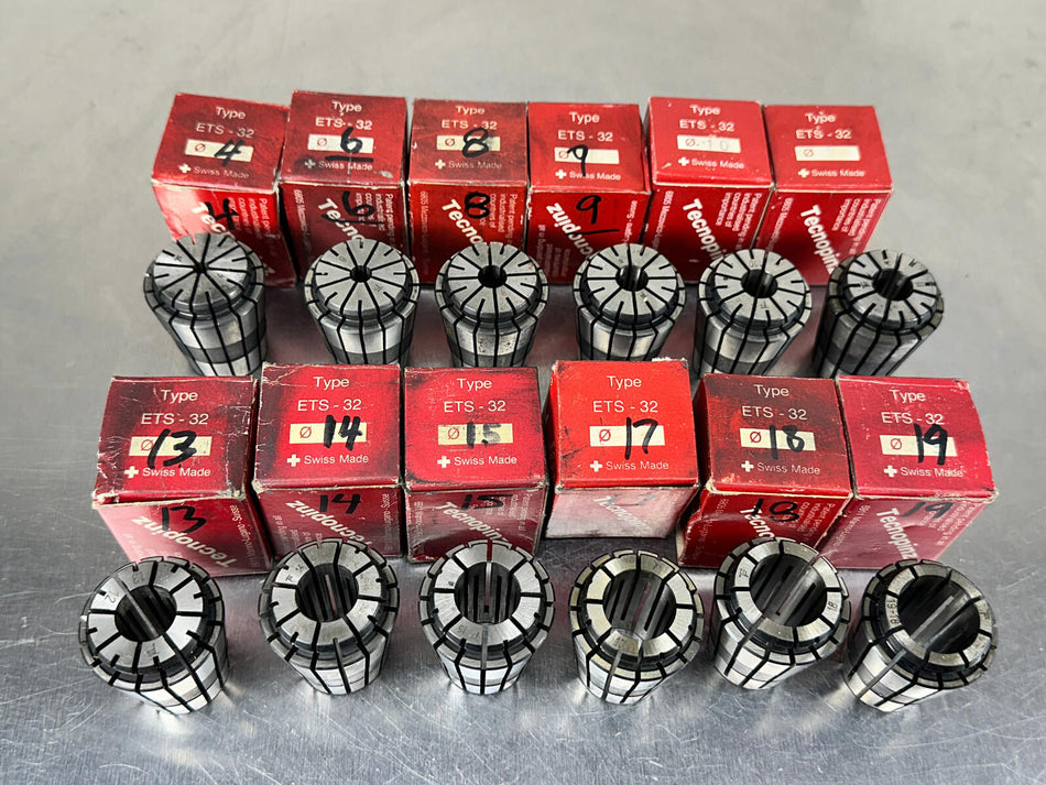 (12) Tecnopinz ETS-32 Collet for Erowa Type Electrode Holder Chuck 4, 6, 8, 9 +