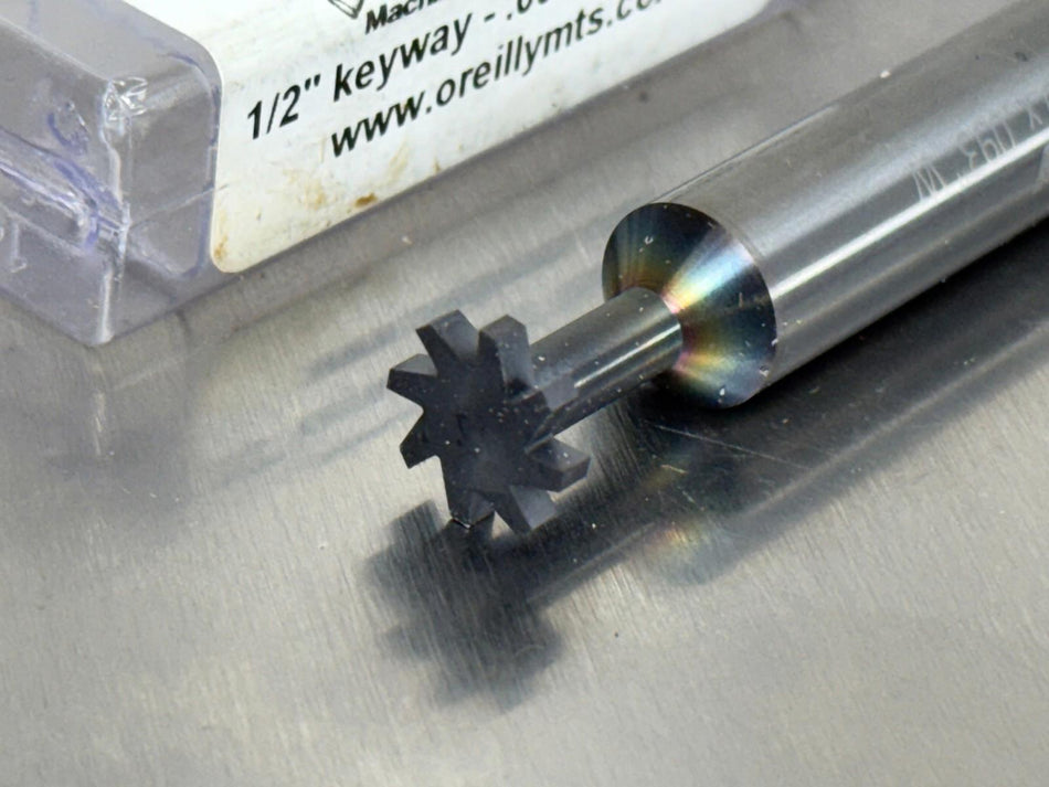 O'Reilly .093" Solid Carbide Keyseat Cutter Keyway 1/2" Dia 8FL, 1/2" Shank