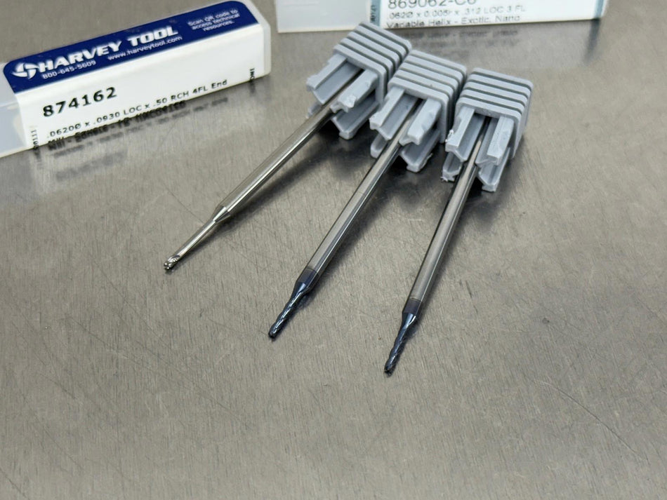 (Qty 3) Harvey 1/16" Carbide End Mill Long Reach 869062-C6, 874162