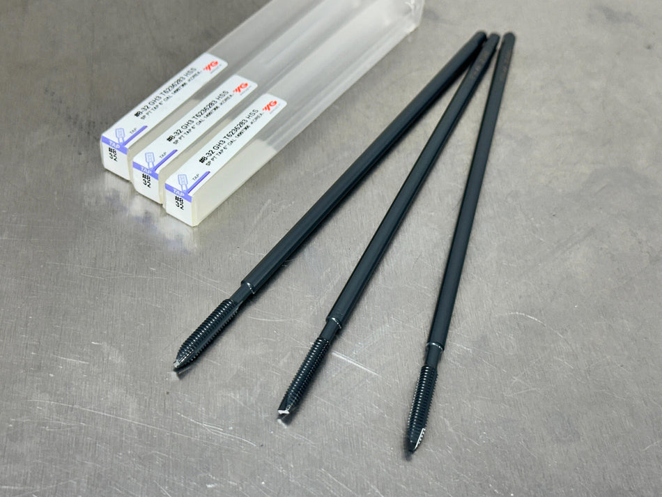 (3) YG1 #8-32 Extension Tap Spiral Point H3 6" OAL, 8-32 2 Flute T6236283