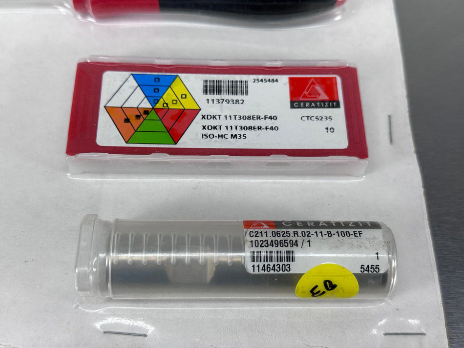 Ceratizit 5/8" Indexable End Mill + (10) Inserts C211.0625.R.02-11-B-100-EF