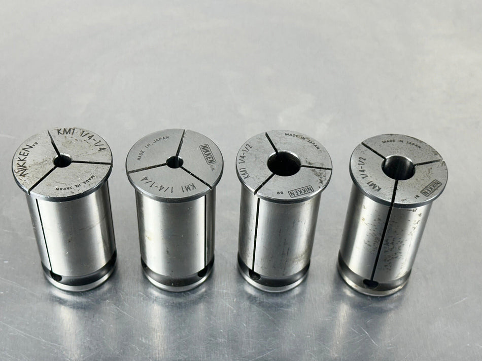 (4) Nikken KM Collet Sleeve 1-1/4 OD x ID 1/4", 1/2" Milling Chuck