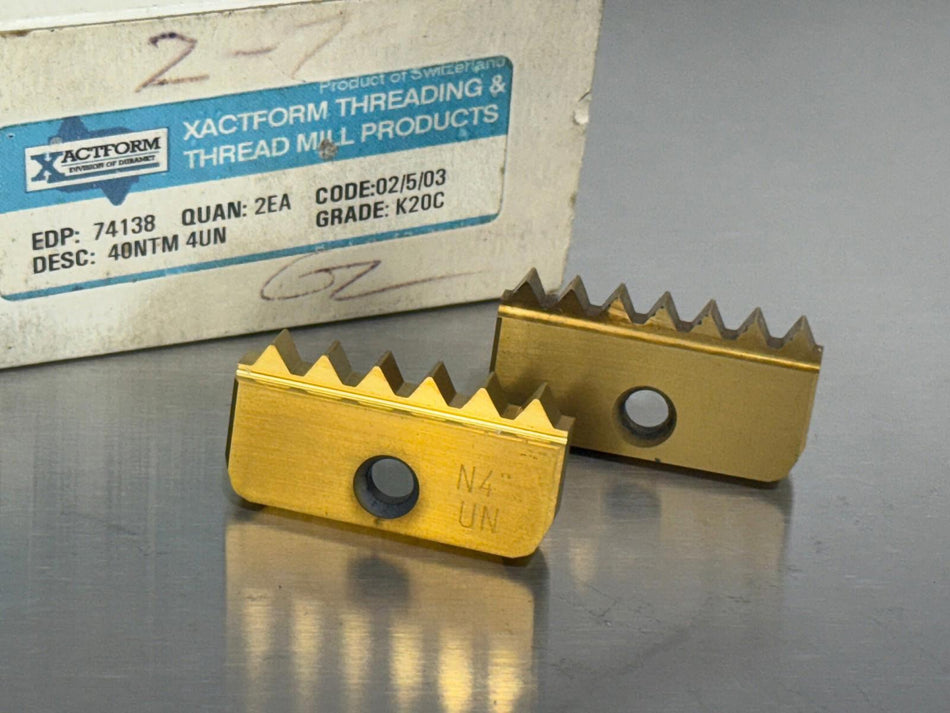 Xactform 40NTM 4UN Carbide Thread Mill Insert 74138 (Pack of 2)