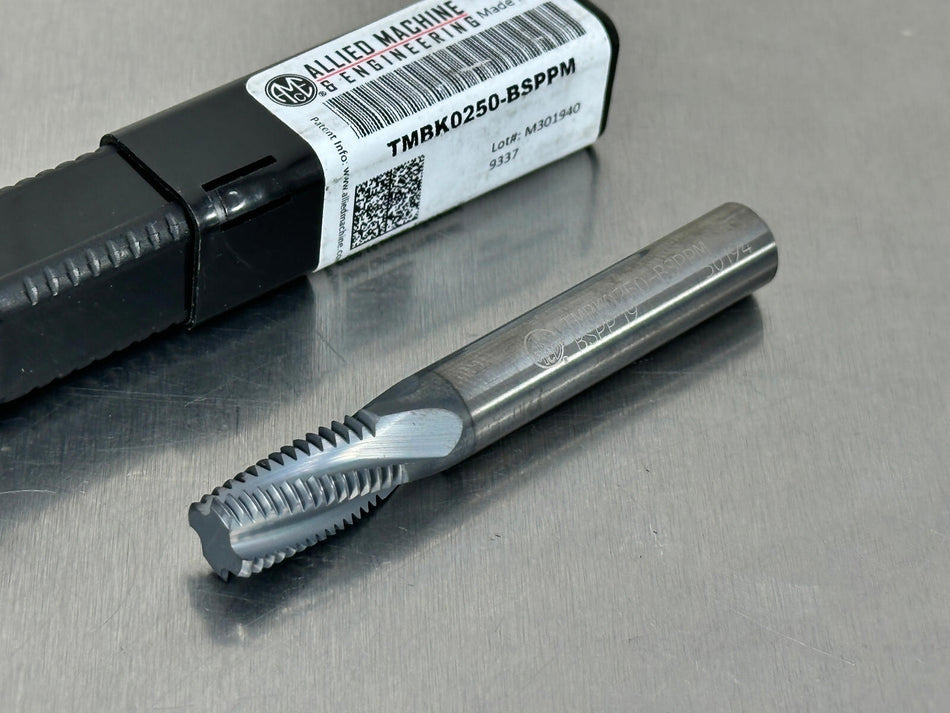 Allied 1/4 - 3/8 Carbide Thread Mill Helical 4FL BSPP Thread TMBK0250-BSPPM AMEC
