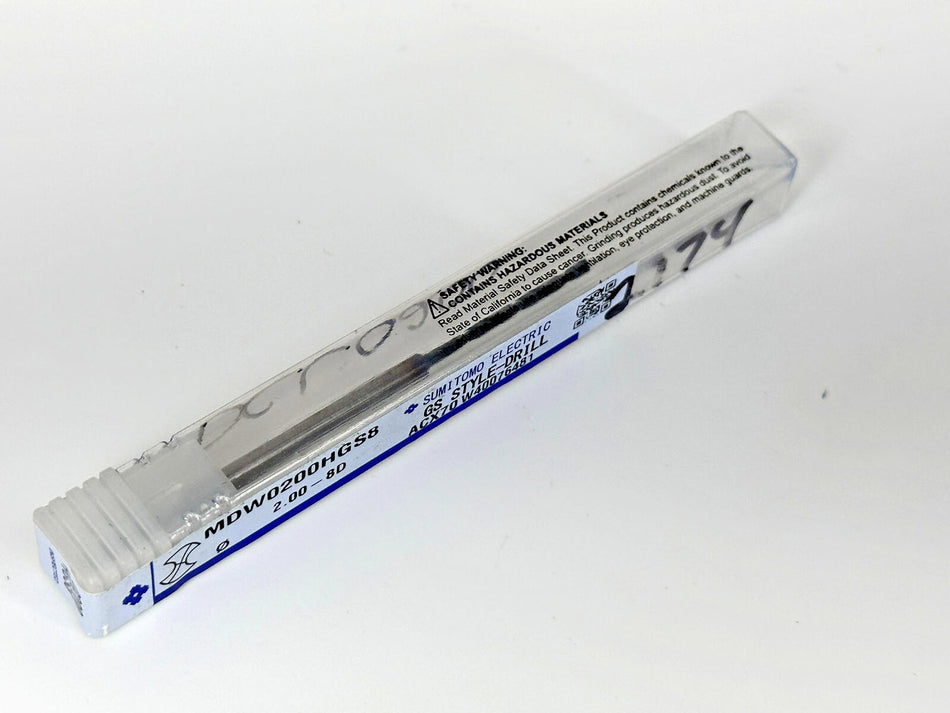 Sumitomo 2.0mm Carbide Drill 8xD Through Coolant MDW0200HGS8