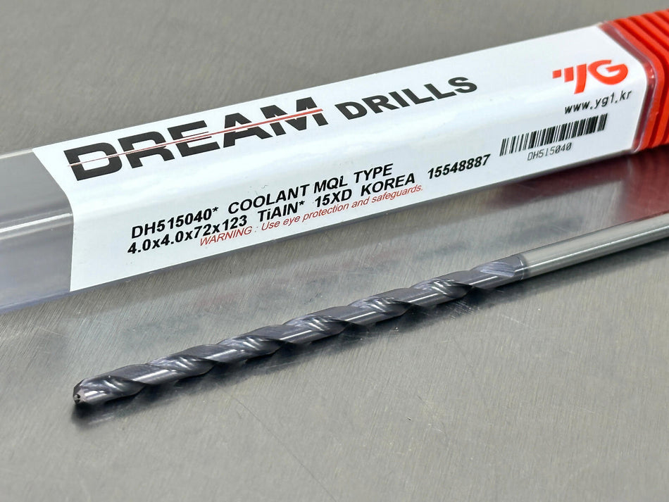 YG1 4mm Carbide Drill 15xD Through Coolant Dream Drill DH515040