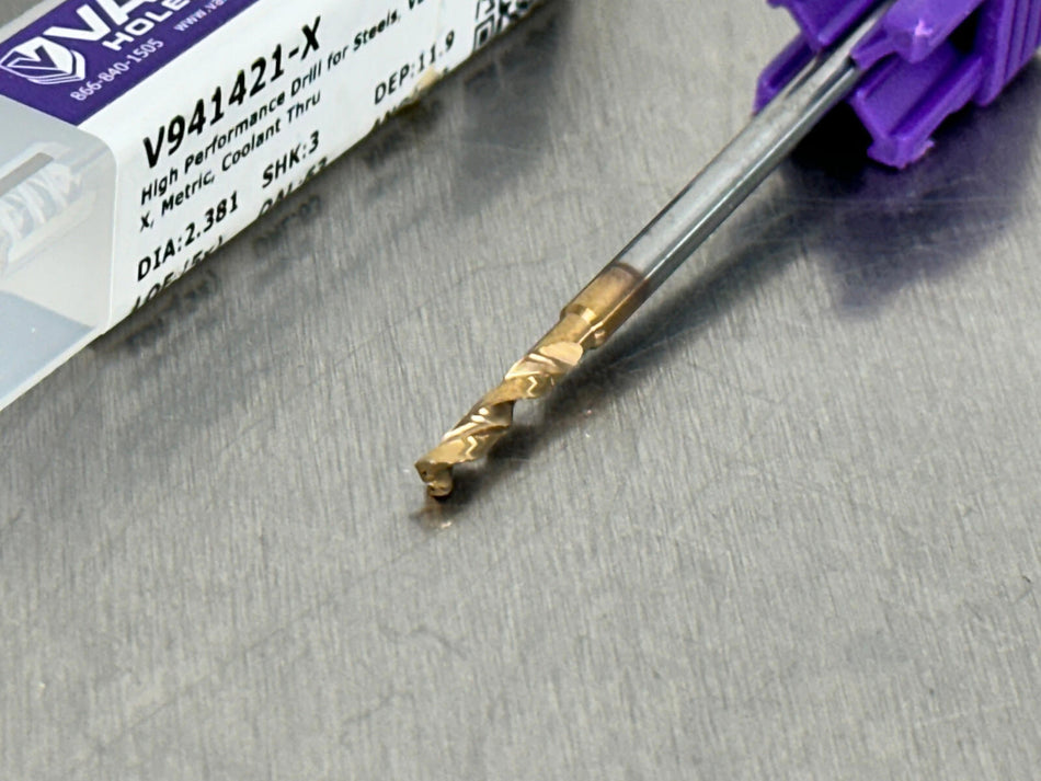 Valor 2.381mm Solid Carbide Drill Coolant Through 5xD USA Made V941421-X