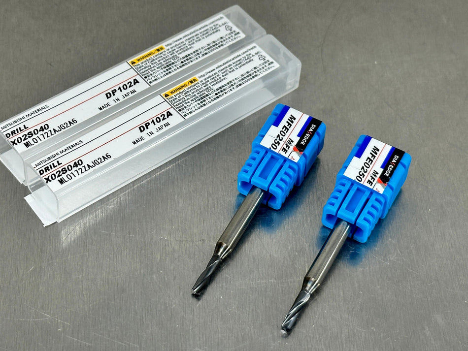 (2) Mitsubishi 2.5mm Carbide Drill Flat Bottom Micro-MFE MFE0255X02S040