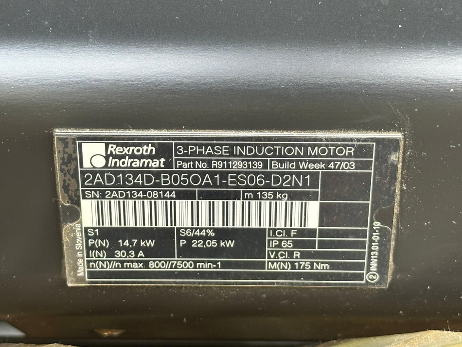 Rexroth Indramat 2AD134D-B05OA1-ES06-D2N1 Induction Motor 3-Phase