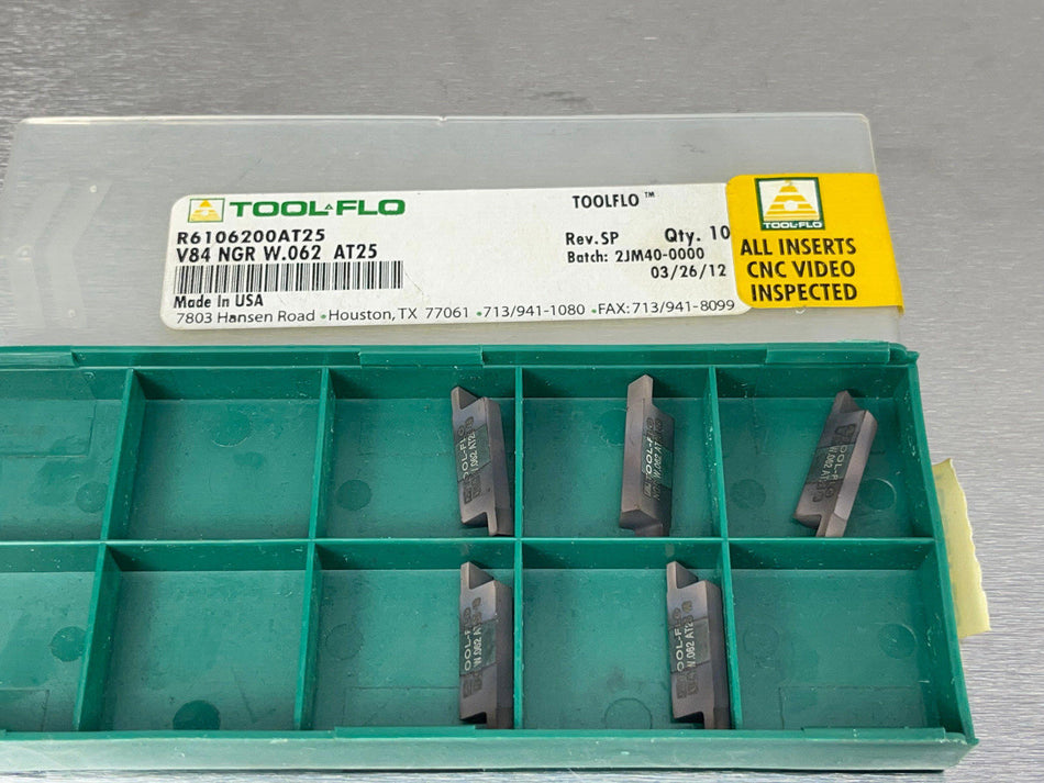 Tool Flo V84 NGR W.062 Carbide Insert Grooving (Pack of 5)