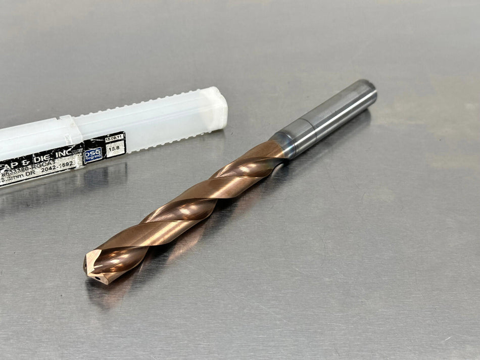 OSG 13.80mm Carbide Drill, Coolant Thru WD0 5xD Factory Regrind 8633380
