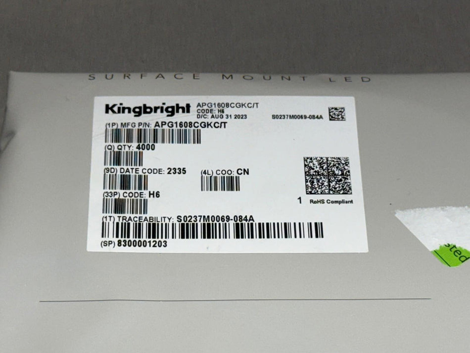 Kingbright APG1608CGKC/T LED Indicator Green Clear Chip (Qty. 4000)