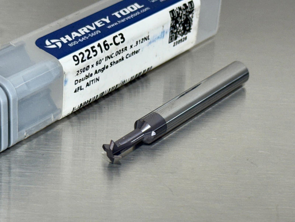 Harvey 1/4" Carbide Double Angle Shank Cutter 60° Included 922516-C3
