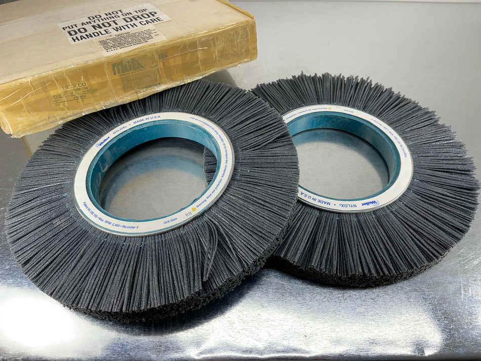 (2) Weiler 85050 12" Nylox Wheel 80 Grit 5-1/4" Abror Hole