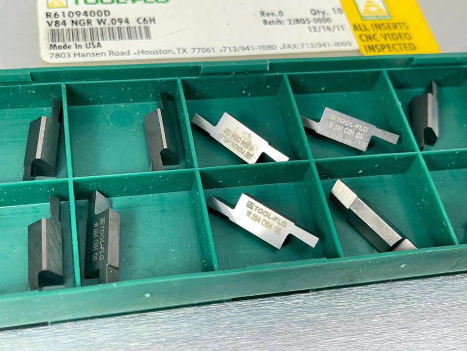 Tool-Flo V84 NGR W.094 C6H Carbide Insert Grooving (Pack of 10)