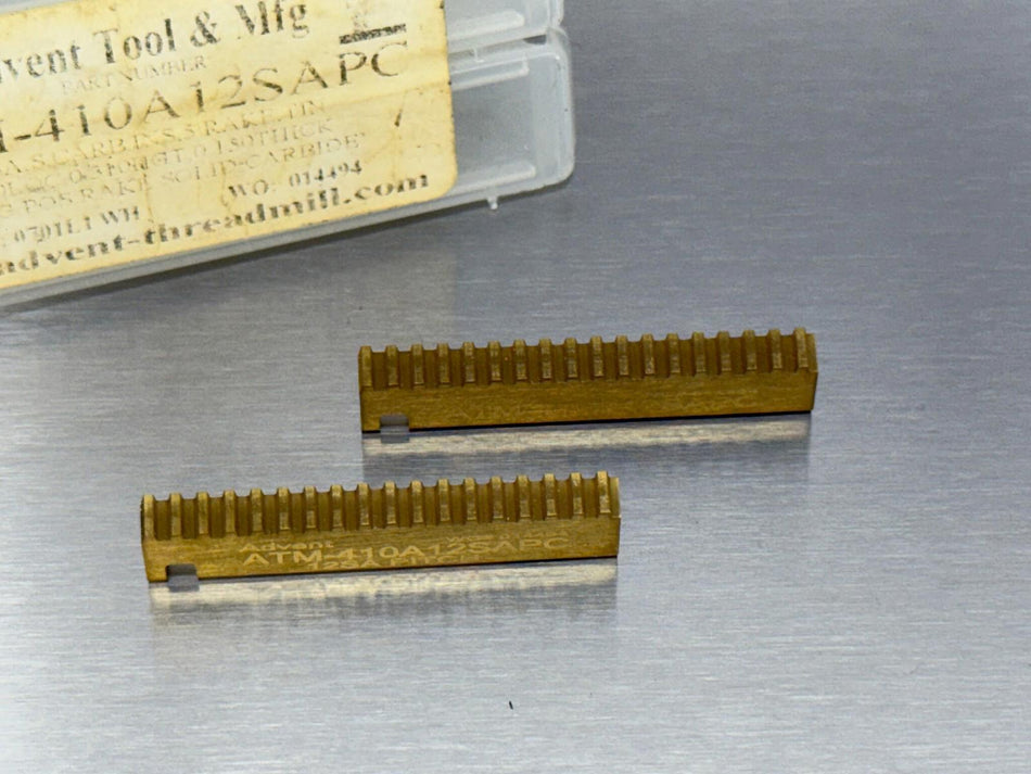 (2) Advent ATM-410A12SAPC Carbide Thread Mill Insert Stub ACME Internal 12 Pitch