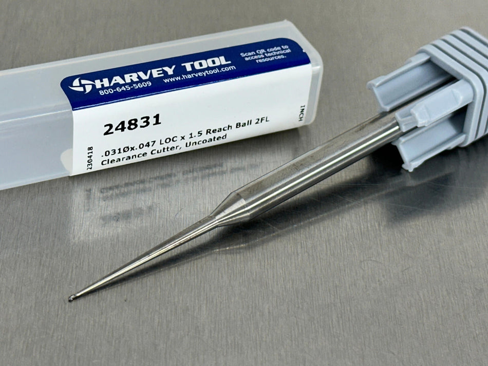 Harvey 1/32" Carbide End Mill Ball Tapered Reach Clearance Cutter 24831