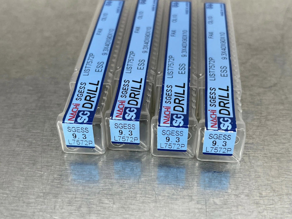 (4) Nachi 9.3mm Drills Cobalt Screw Machine 7572P Powdered Metal