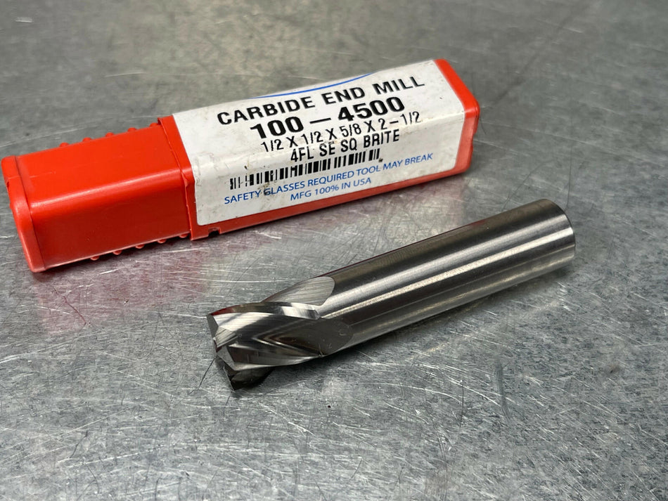 1/2" Carbide End Mill HTC 4 Flute Stub Length 100-4500