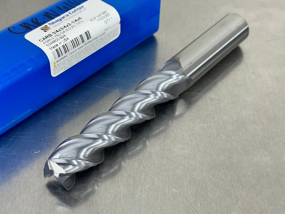 Niagara 3/4" Carbide End Mill 6" OAL 3FL TiCN N61665 3/4 x 3/4 x 3-1/4 x 6"