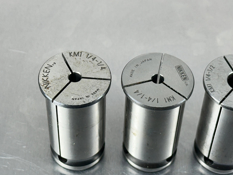 (4) Nikken KM Collet Sleeve 1-1/4 OD x ID 1/4", 1/2" Milling Chuck