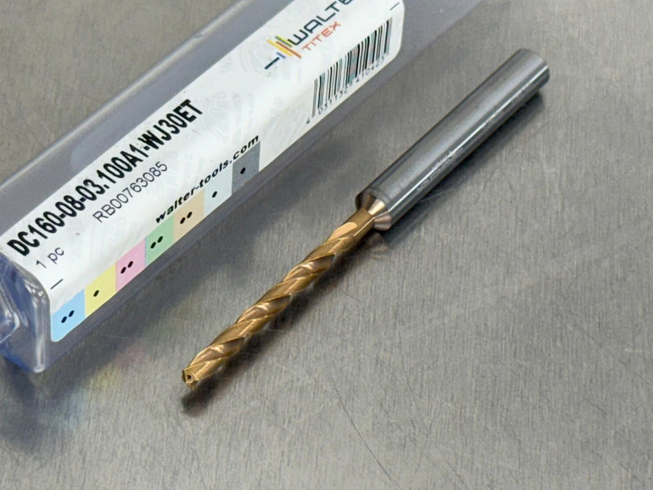 Walter 3.1mm Carbide Drill 8xD Coolant Xtreme Evo DC160-08-03.100A1-WJ30ET