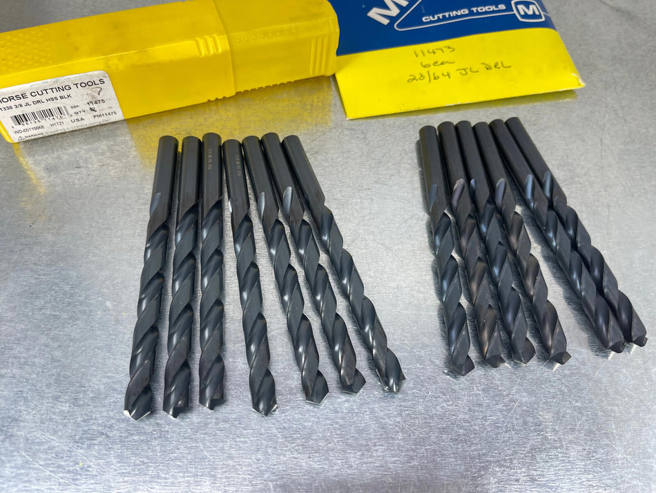 (13) Morse Jobber Drills 3/8" 11475, 23/64" 11473, HSS Black Oxide - USA Made