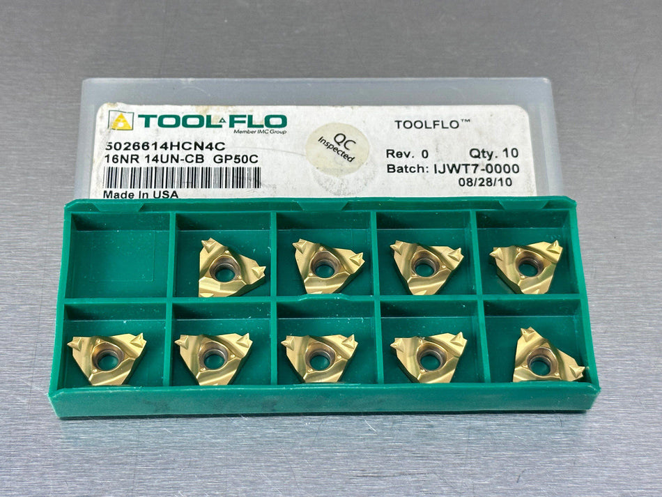 Tool-Flo 16NR 14UN-CB GP50C Carbide Insert Threading (Pack of 9)