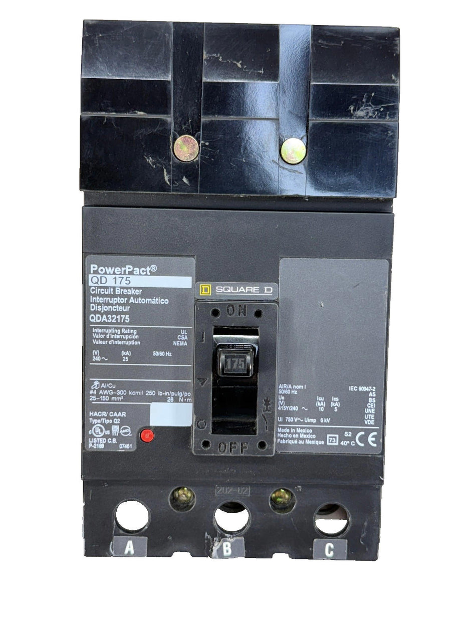 Square D QDA32175 Molded Case Circuit Breaker QD175 175A - 3 Pole - 240V