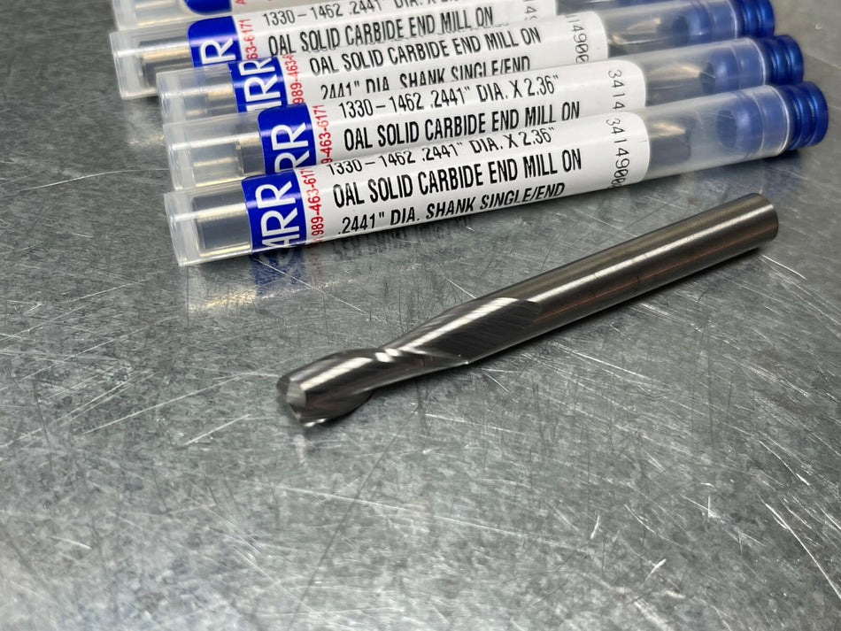 (5) Garr .2441" Solid Carbide End Mills 2FL, 2.36" OAL
